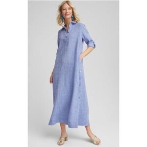 Chicos Linen Shirt Dress Linen Maxi Beach Coastal Relax Comfort Resort Woman 12